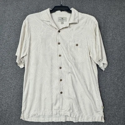Camisa Island Shores Para Hombre Grande Crema Seda Floral Piña Bordada Abotonada Foto 1 de 4
