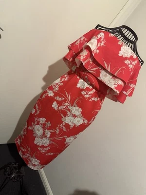 ASOS Red Floral Printed Strapless Frill Top Dress 12 BNWT - image 1 of 3