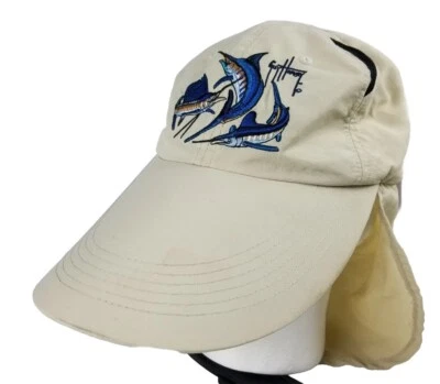 GUY HARVEY Long Bill Fish Fishing Sun Hat Cap W/ Neck Flap Protection Tan Beige - Image 1 of 4