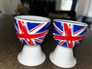 2x Union Jack Cool Britannia Ceramic Egg Cups (C2) - Picture 1 of 7
