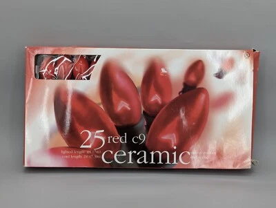 UL Interior Exterior Extremo a Extremo 24 Bombilla C9 Cerámica Luz Roja Hilo 24' Funciona Foto 1 de 4