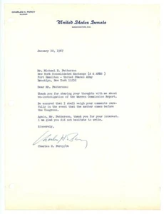 U.S. SENATOR CHARLES PERCY signiert 1967 TLS Brief WARREN KOMMISSION JFK - Bild 1 von 1