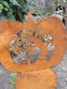 Edelrost Halloween Kürbis mit Friedhof Gartendeko Herbst Metall Rostdeko Rost - Bild 1 von 3