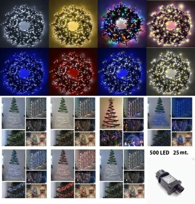 Luci di Natale Catena luminosa per interno esterno cavo verde 500 led 25 Metri - Immagine 1 di 4