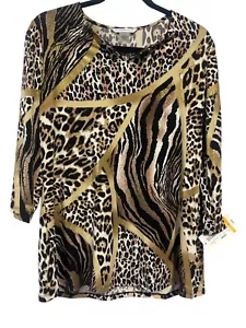 Allison Daley Womens Animal Print 3/4 Sleeve Top Size S Polyester & Spandex - Picture 1 of 14