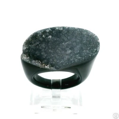 Anillo de cuarzo Drusy ágata talla 6,5 blanco y negro Foto 1 de 4