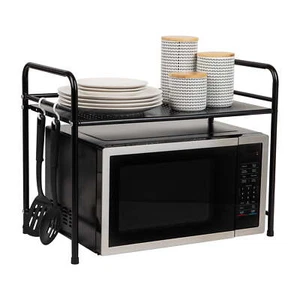 Kitchen Storage, Microwave Stand, Shelf Organizer, Rack Shelf, Metal, Black - Picture 1 of 6