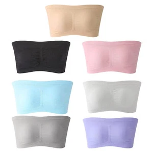 Women Ladies Super Stretchy Strapless Bra Bandeau Tube Top With Removable Pads - Picture 1 of 20