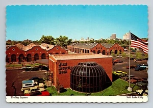 Salt Lake City Vintage Postkarte Vogelperspektive Trolley Quadrat Souvenir Fahnenmast - Bild 1 von 2