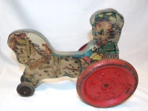 Antique/Vintage 40s 50s N.N. Hill Brass Co. Bear Riding Horse Wood Pull Toy - Picture 1 of 4