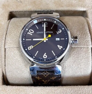 LOUIS VUITTON Tambour Q1111 Date Brown Dial Quartz Men's Watch Used From Japan - Picture 1 of 11