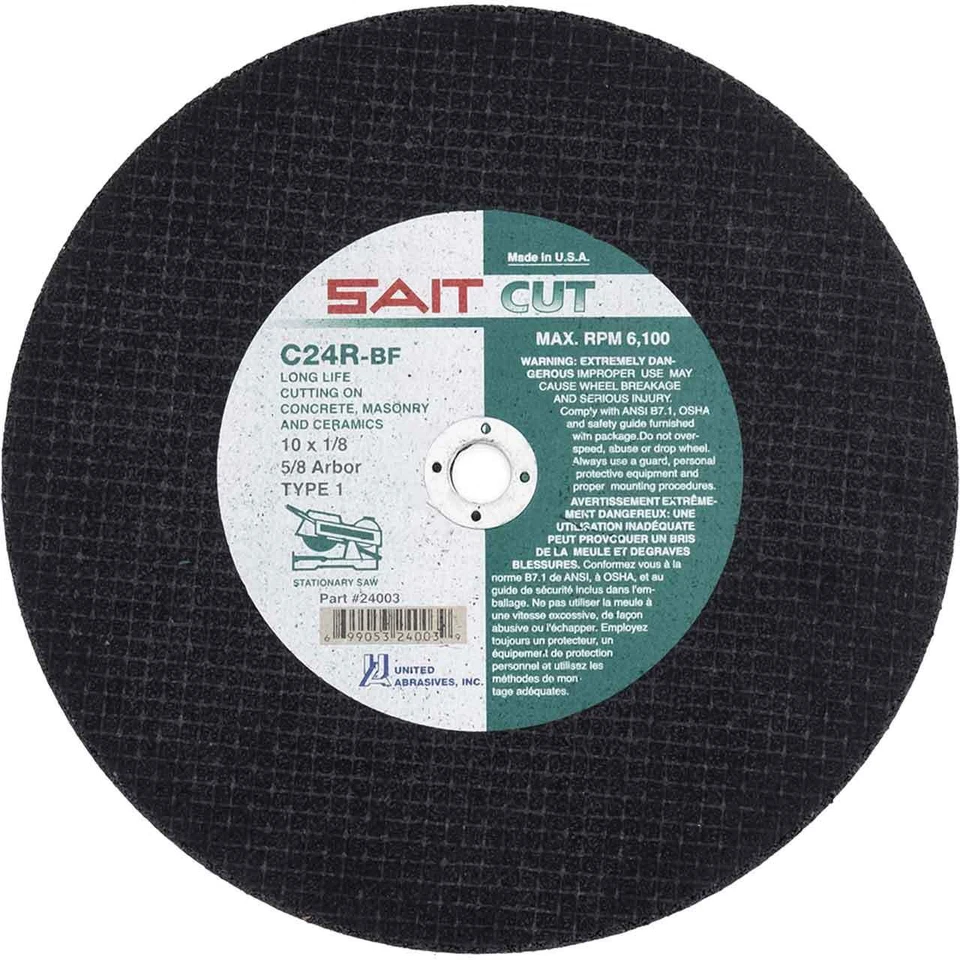 Roda de corte estacionária de concreto United Abrasives 24003 10X1/8X5/8 C24R pacote com 25 - Imagem 1 de 2