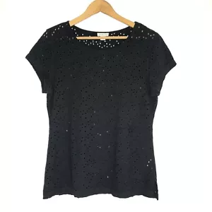 Sundance Womens Black Short Sleeve Shirt Embroidred Holes Size M - Picture 1 of 6