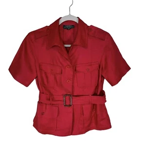 Lauren Ralph Lauren Petite 6 Blazer Women's Red Linen Short Sleeves Button - Picture 1 of 17