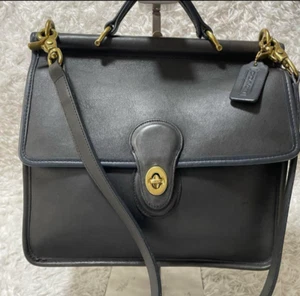 Old Coach Leather Shoulder Bag 2way Made in USA Black 9927 Willis Vintage w/CARD - Picture 1 of 16