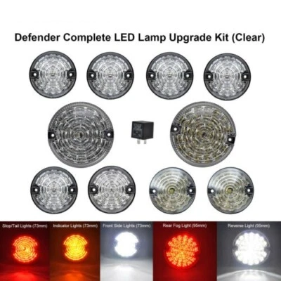 10X Complete LED Light Lamp Upgrade Kit 73mm/95mm For Land Rover 90/110 Defender - Image 1 of 4
