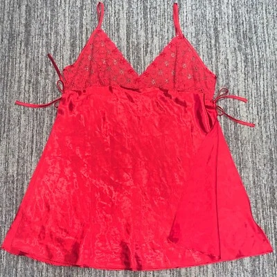 Etonne by Sarah Richards Red Lace Satin Mini Slip Dress Size Large Fairy Beads - Image 1 of 4