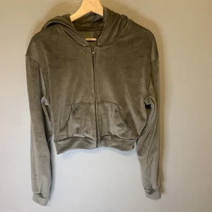 Skims Hoodie Damen Medium Cropped Velour grau bequem durchgehender Reißverschluss Athleisure Taschen - Bild 1 von 11