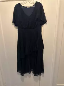 Kiyonna Dress 1X Navy Blue Floral Lace Wrap Midi Cocktail Evening Romantic NEW - Picture 1 of 5