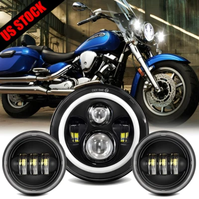 Faro LED de 7 pulgadas para Yamaha XV 1700 Road Star Silverado + luces de paso de 4,5" Foto 1 de 4