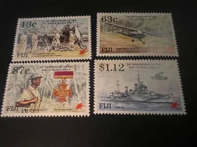 Fiji 50th Ann Fin Segunda Guerra Mundial 1995 MNH- Scott 720-723 conjunto de 4 barcos combinados Foto 1 de 2