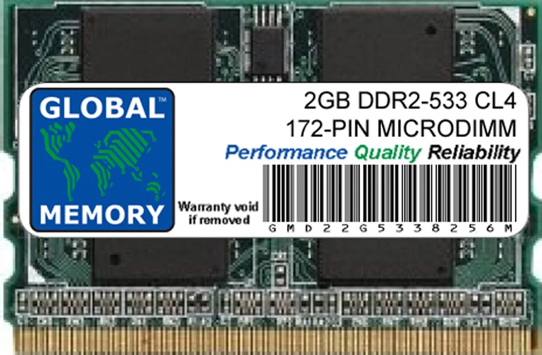 2GB DDR2 533MHz PC2-4200 172-PIN MICRODIMM MEMORY RAM FOR LAPTOPS/NOTEBOOKS - Image 1 of 1