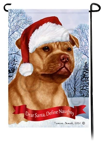 Dear Santa, Define Naughty Garden Flag - Orange Staff. Bull Terrier 134E - Imagen 1 de 1
