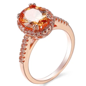 15.02 Cts Genuine Oval Morganite White Fre Topaz Rose Gold Plated Ring Sz 6-10 - Picture 1 of 6