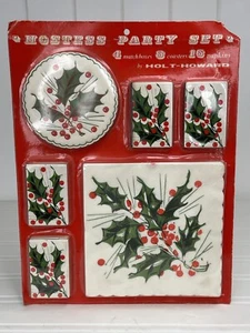 Juego de fiesta de vacaciones Holt Howard de colección Holly MCM partidos de Navidad servilletas posavasos - Imagen 1 de 9