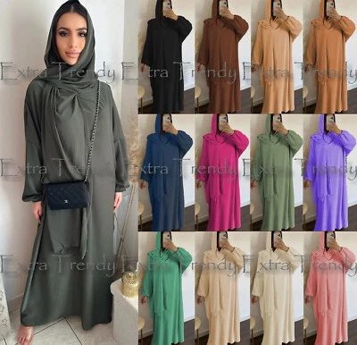 Ladies Abaya With Scarf Islamic Muslim Ramadan Prayer Eid Long Modest Maxi Dress - Image 1 of 4