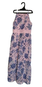 Girl Size 7 Pink Blue Floral Fairycore MAXI Pencil Dress Cottagecore Lace Trim - Picture 1 of 21