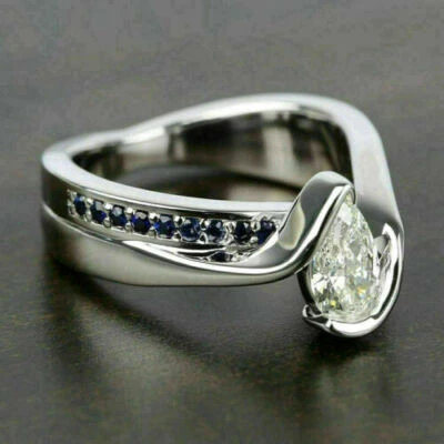 2.00 Ct Pear Simulated Diamond Solitaire Engagement Ring 14K White Gold Finish - Image 1 of 4