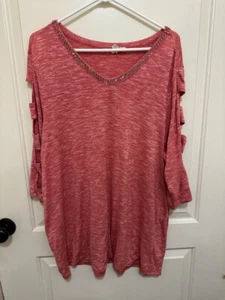 Terra & Sky women's pink v neck embellished top with cut out sleeves size 1x - Picture 1 of 2