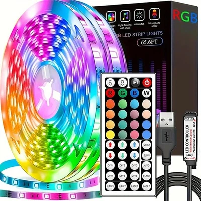 RGB LED Strip Lights 5M 10M 20M 44 Key Remote Home Bedroom Party TV Decor - Image 1 of 4