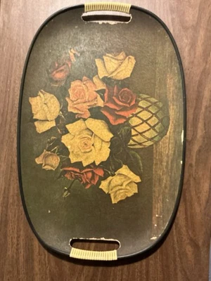 BANDEJA DE TÉ PARA SERVIR FLORAL PLATO Maceta Tablero de Fibra De Colección MCM Verde Amarillo Rojo Foto 1 de 3