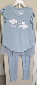 Girls Sweet dreams by young hearts Sky Blue Top W/ Tutu Skirt And Legging S 12 - Picture 1 of 7