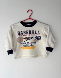 y2K vintage baseball varsity retro graphic childrens kids cropped tee shirt top - Picture 1 of 9