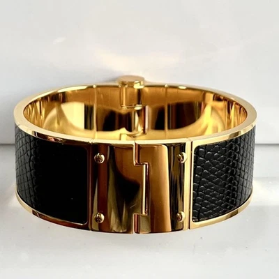 Brazalete Brazalete Hermes Charnière GM Dorado Negro Excelente Usado Sin Caja Auténtico Foto 1 de 4