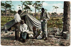 Postal de Florida 1916, barbería con tienda de campaña - Imagen 1 de 2