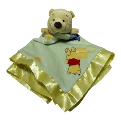 Disney Baby Yellow Winnie The Pooh Baby Lovey Plush Satin Edge - Image 1 of 4