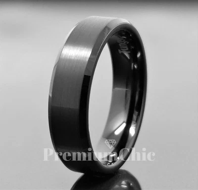 Tungsten Carbide Mens Engagement Wedding Band Ring Brushed Black Gold Plated - Image 1 of 4