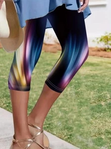 Graphic Colorful Print High Waist Capri Leggings Casual Skinny Stretchy Gym NWT - Picture 1 of 3