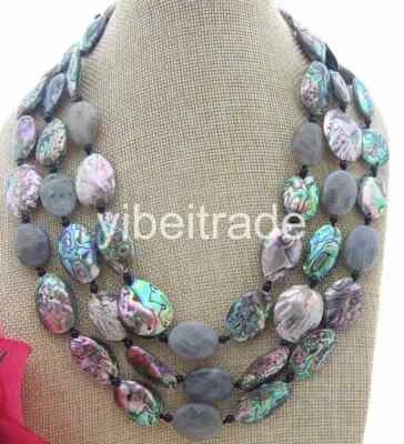  Natural Labradorite& Paua Abalone Shell& Onyx Necklace 50“ - Image 1 of 2