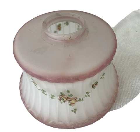 Antique Hand Painted Frosted Lamp Globe Art Nouveau, Pink Trim Floral / Vines Cover