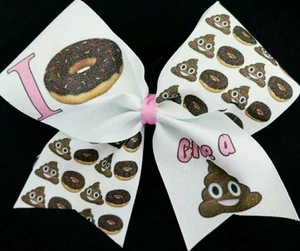 Cheer Bow - I Donut Give A Poop Emoji - Glitter - Hair Bows - Picture 1 of 1