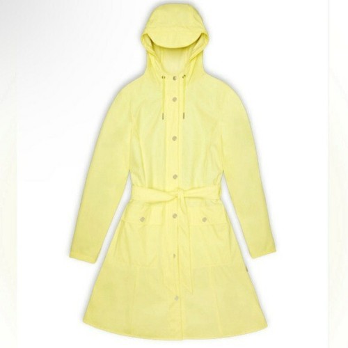 VETEMENTS RAINS Curve W Giacca con Cappuccio Giallo Paglia Impermeabile Grande L Pioggia