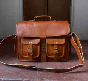 Bolso Cuero Oficina Genuino Laptop Mensajero Maletín Hombre Marrón Trabajo - Imagen 1 de 6