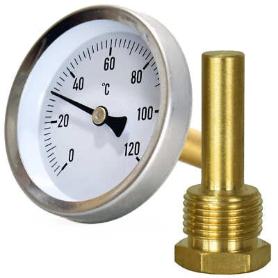 Thermometer mit tauchhülse 1/2" axial Einschraub Puffer Kessel Heizung 120°C Ø63 - Bild 1 von 4
