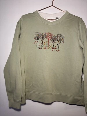 Vintage studio Works Green Large Embroidered Trees Sweatshirt Cottagecore - Image 1 of 4