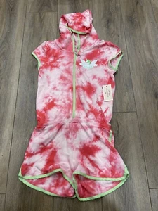 JUICY COUTURE girl's NWT sz L (14) pink tie-dye hooded shorts jumpsuit - Picture 1 of 4